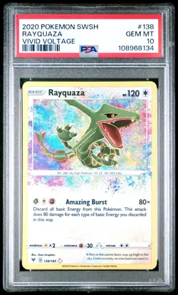 2020 Pokemon SWSH Vivid Voltage #138 Rayquaza Amazing Rare PSA 10 Gem Mint - Image 1