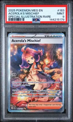 2025 Pokemon Mega Evolution Base #183 SIR Acerola's Mischief PSA 9 Mint - Image 1