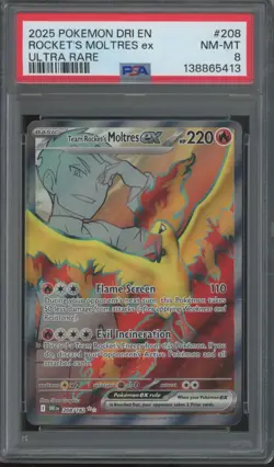 2025 Pokemon DRI EN Ultra Rare #208 Rocket's Moltres ex PSA 8 - Image 1
