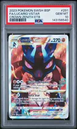 2023 POKEMON SWSH BLACK STAR PROMO #291 FULL ART/LUCARIO VSTAR PSA 10 - Image 1