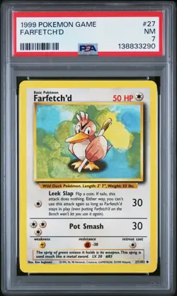 1999 POKEMON GAME BASE SET UNLIMITED Farfetch'd #27 PSA 7 - Image 1