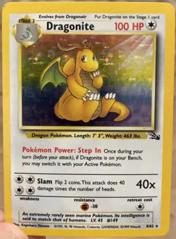 Pokemon TCG Dragonite 4/62 Holo Card Fossil Set - WOTC - Image 1