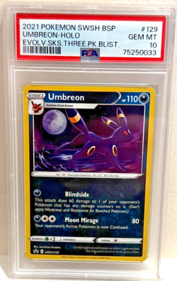 2021 POKEMON SWSH BLACK STAR PROMO | EVOLVING SKIES UMBREON HOLO SWSH129 PSA 10 - Image 2