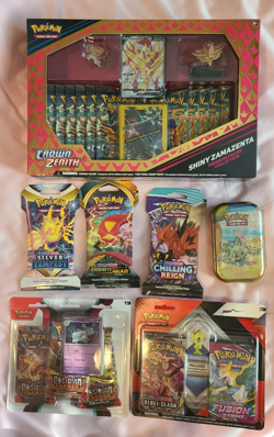 Pokemon Crown Zenith Shiny Zamazenta, Paldea Mini Tin, 3 B-Packs, 2Clamshell set - Image 1