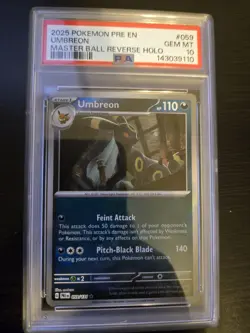 2025 Pokemon Prismatic Evolutions Umbreon Master Ball Reverse Holo #059 PSA 10 - Image 1