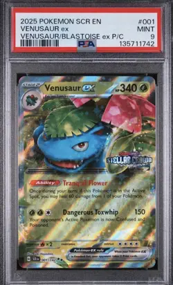 2025 Pokemon Stellar Crown PSA 9 Venusaur Ex Venusaur/Blastoise ex P/C #001 - Image 1