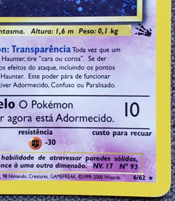 1st Edition Haunter (Portuguese) - Fossil - #6/62 - Vintage Pokemon Card 1999 - Image 4