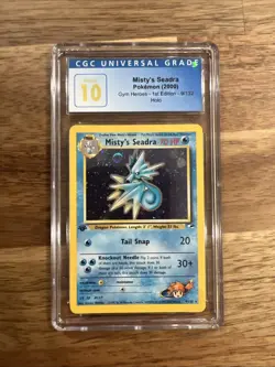 CGC 10 Pristine Misty’s Seadra Gym Heros 1st Edition 9/132 Holo Pokemon Card - Image 1
