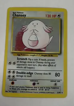 Pokemon Card TCG Chansey Base Set Holo Unlimited 3/102 WOTC Rare Collection LP - Image 1