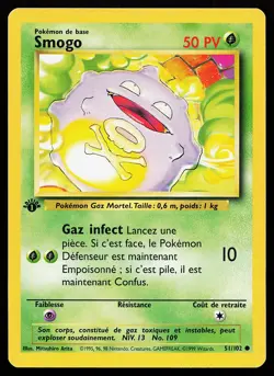 Koffing 51/102 Common 1st Edition FRENCH Base Set Pokemon Card - Image 1