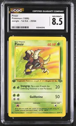 Pokemon TCG Pinsir Card 25/64 Rare 1st Edition Jungle CGC 8.5 NM - Image 1