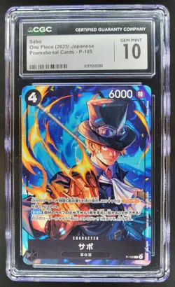 2025 ONE PIECE CCG JAPANESE SABO PROMO P-105 CGC 10 A PT - Image 1