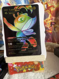 Custom Pokemon Black Foil Card Celebi VMAX Rainbow Fan Art Card - Image 1