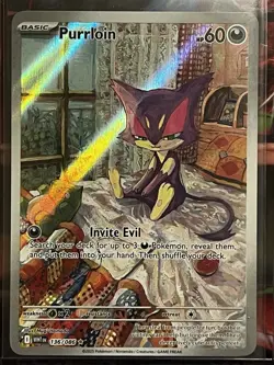 Pokemon TCG Purrloin 136/086 Sv: White Flare Holo NM Illustration Rare Card - Image 1
