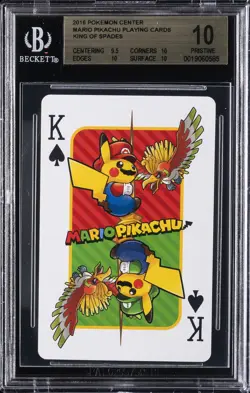 2016 MARIO PIKACHU PLAYING CARDS POKEMON CENTER KING OF SPADES BGS 10 - Image 1