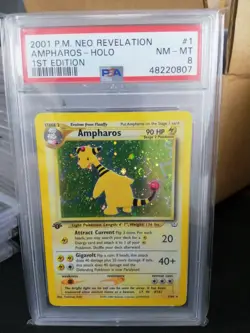 2001 POKEMON 1st ed Neo Revelation Ampharos #1 PSA 8 - Image 1