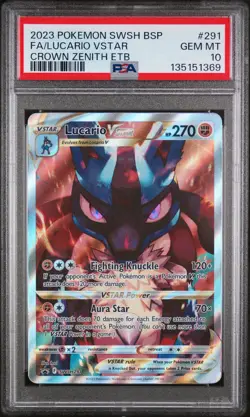 2023 POKEMON SWSH BLACK STAR PROMO #291 FULL ART/LUCARIO VSTAR PSA 10 - Image 1