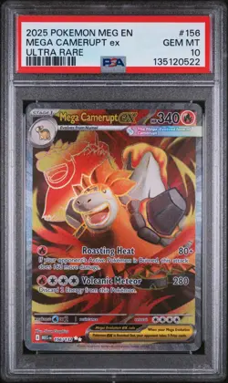 2025 Pokemon Mega Evolution Camerupt ex #156/132 Ultra Rare PSA 10 - Image 1