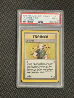 2000 Pokemon Gym Heroes Holo Rare Lt. Surge First Edition 17/132 PSA 8 - Image 1