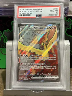 POKEMON 2025 ROCKET’S MOLTRES ex ULTRA RARE #208 PSA Gem Mint 10 !! - Image 1