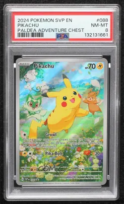 Pikachu (Paldea Adventure Chest) Holo Pokemon Scarlet & Violet Black Star PSA 8 - Image 1
