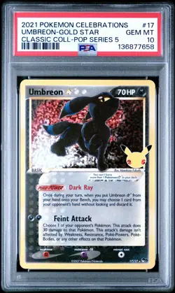 Pokemon TCG Umbreon 17/17 Celebrations Classic Collection Gold Star PSA 10 - Image 1