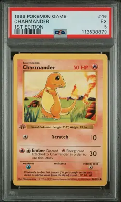 1999 Pokemon Base Set Shadowless 1st Edition #46 Charmander PSA 5 “Gray StampU” - Image 1