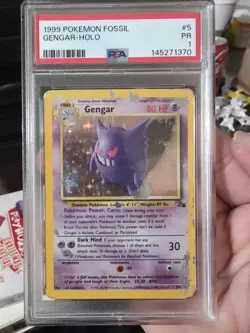 1999 Pokemon Fossil #5 Gengar Holo PSA 1 - Image 1