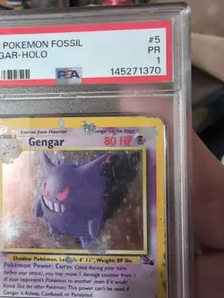1999 Pokemon Fossil #5 Gengar Holo PSA 1 - Image 4