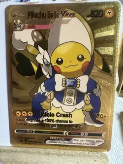 Belle Pokemon Pikachu Vmax Icicle Crash Card Fan Art Gold - Image 1