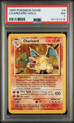 1999 POKEMON BASE SET UNLIMITED #4 CHARIZARD-HOLO PSA 7 - Image 1
