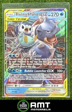 Blastoise & Piplup GX Tag Team 2019 Pokemon Sun Moon Cosmic Eclipse #38/236 Holo - Image 1