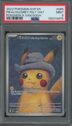 2023 Pokemon SVP EN Pokemon X Van Gogh #085 Pikachu Grey Felt Hat Mint PSA 9 - Image 1