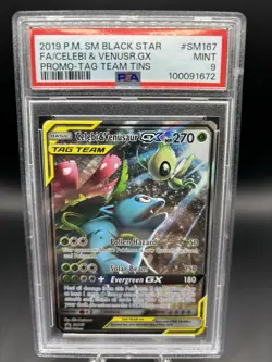 2019 POKEMON SM TAG TEAM TINS PROMO FULL ART/CELEBI & VENUSAUR GX PSA 9 - Image 2