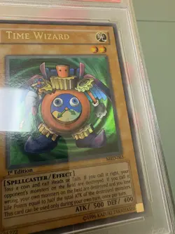 Yu-Gi-Oh! 2002 MRD-065 1st Edition Time Wizard PSA 10 Slight Faded Metal Raiders - Image 2