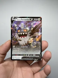 Pokemon Galarian Perrserker v Ultra Rare Card 129/196 2022 Lost Origin - Image 1