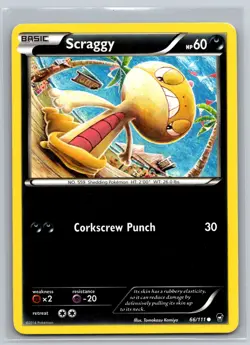 Scraggy 66/111 XY Furious Fists Pokemon Card Dark Type Basic Corkscrew Punch - Image 1