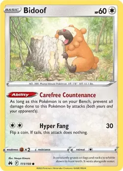 4x Pokemon TCG Bidoof 111/159 - Sword & Shield Crown Zenith CRZ Common Playset - Image 3