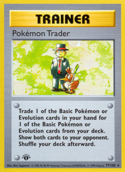 Pokemon Trader (77/102) (Shadowless) Base Set 1st Edition​ - Heavily Played 1st - Image 1