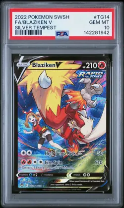 2022 POKEMON SWORD & SHIELD SILVER TEMPEST #TG14 FULL ART/BLAZIKEN V PSA 10 - Image 1