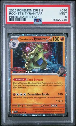 2025 POKEMON DRI EN-DESTINED RIVALS #096 TEAM ROCKET'S TYRANITAR PSA 9 - Image 1