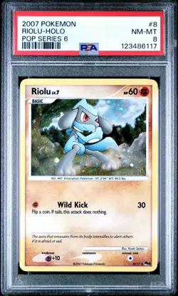 2007 Pokemon TCG POP SERIES 6 #8 RIOLU HOLO PSA 8 NM-MT SWIRL Holo! - Image 2