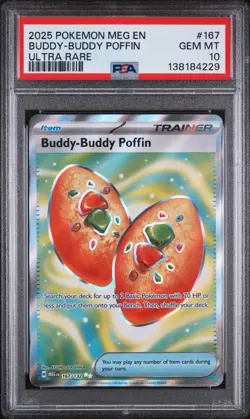 PSA 10 BUDDY-BUDDY POFFIN ULTRA RARE #167 2025 POKEMON MEG EN MEGA EVOLUTIONS - Image 1