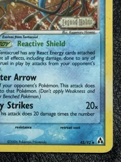 Tentacruel 45/92 Stamped Holo w/ SWIRL - Vintage Pokemon TCG: EX Legend Maker LP - Image 4