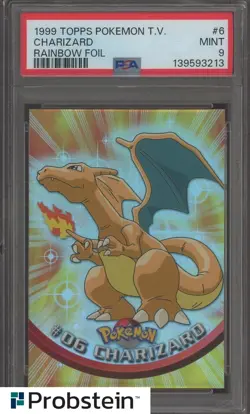 1999 Topps Pokemon TV Rainbow Foil #6 Charizard PSA 9 MINT - Image 1