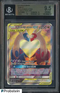 2019 Pokemon Sun & Moon Team Up #170 Latias & Latios Gx Alt Full Art BGS 9.5 - Image 1
