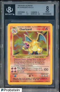 1999 Pokemon Base Set Unlimited #4 Charizard Holo R BGS 8 NM-MT - Image 1