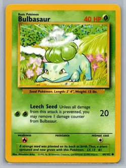 Bulbasaur 44/102 Base Set Common Pokemon TCG 1999 - Image 1