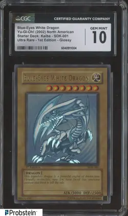 2002 Yu-Gi-Oh! SDK-001 Kaiba 1st Ed Glossy Blue-Eyes White Dragon Ultrra CGC 10 - Image 1