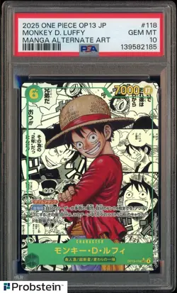 2025 One Piece OP-13 Japanese Manga #118 Monkey D. Luffy PSA 10 GEM MINT - Image 1
